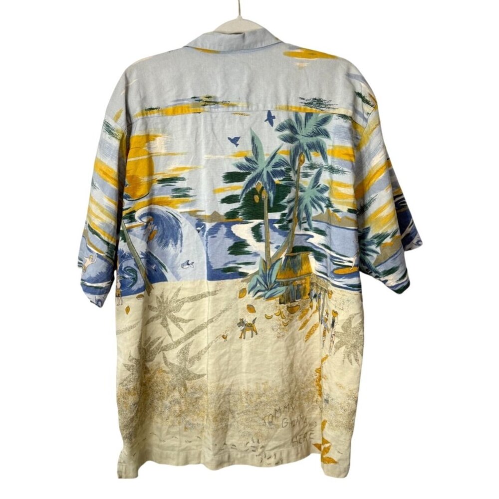 Tommy Bahama Relax Mens Size L Hawaiian Shirt Surf Beach Print Silk Linen Blend - Picture 2 of 5